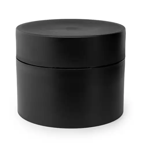 Black-8oz-matte-white-double-wall-PP-jar-front-on-white